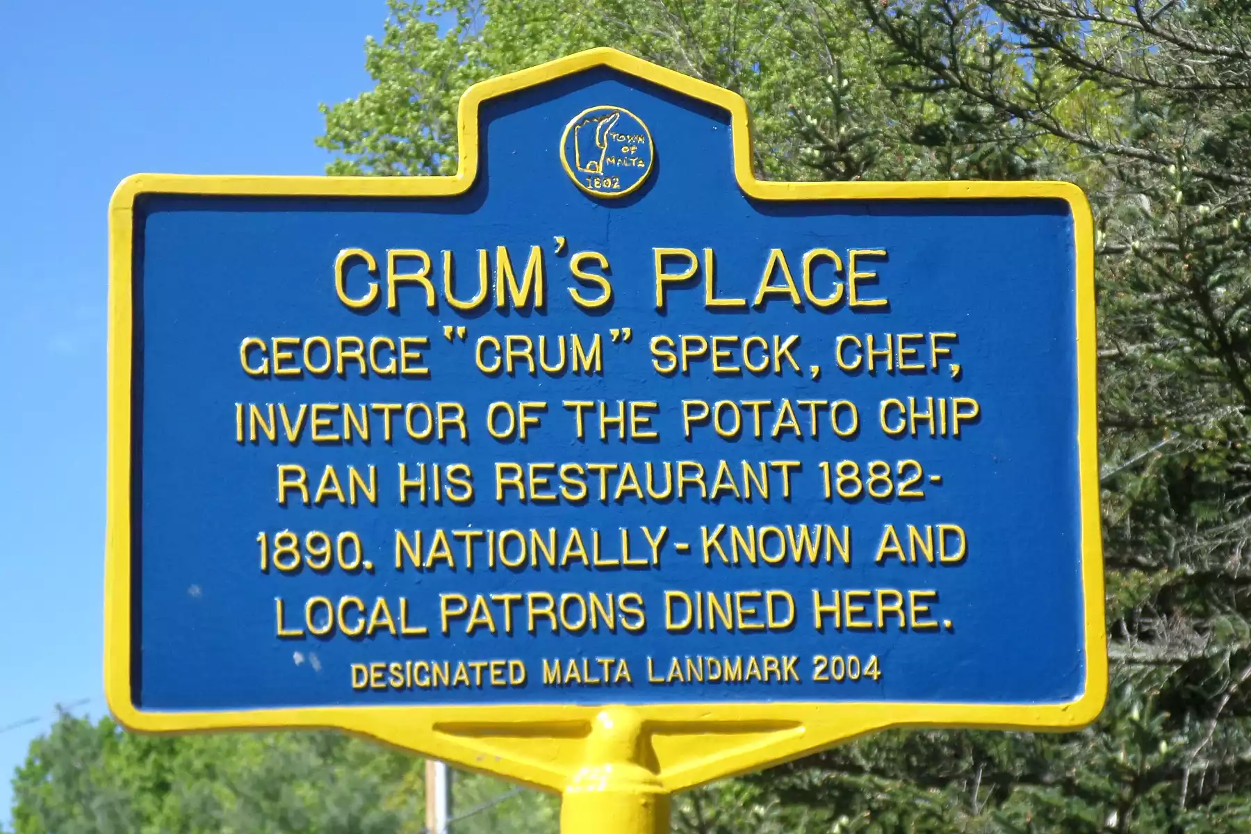 Sign in front of Crum, inventor of the potato chip's, restaurant